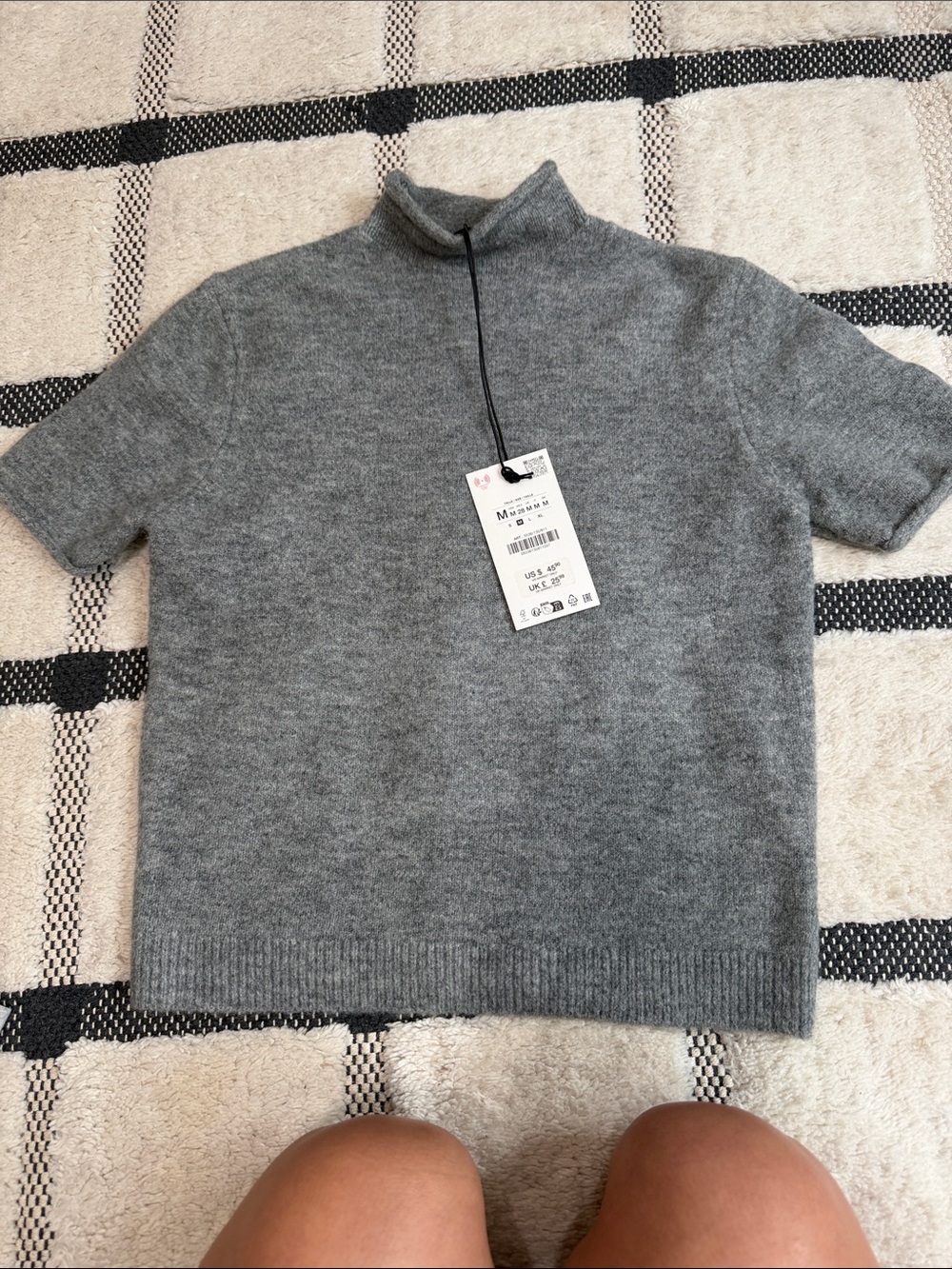 Zara Grey Short-Sleeve Turtleneck Sweater